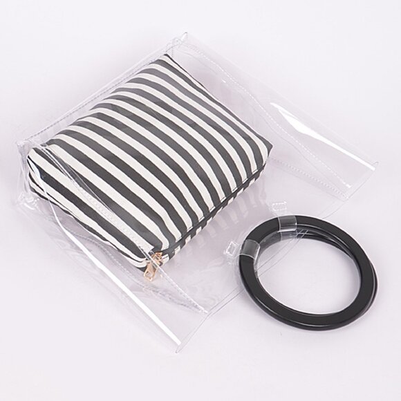 Clear Transparent Tote & Striped Make-Up Case - Bag in Bag - 2 for 1- NWT - Picture 2 of 6